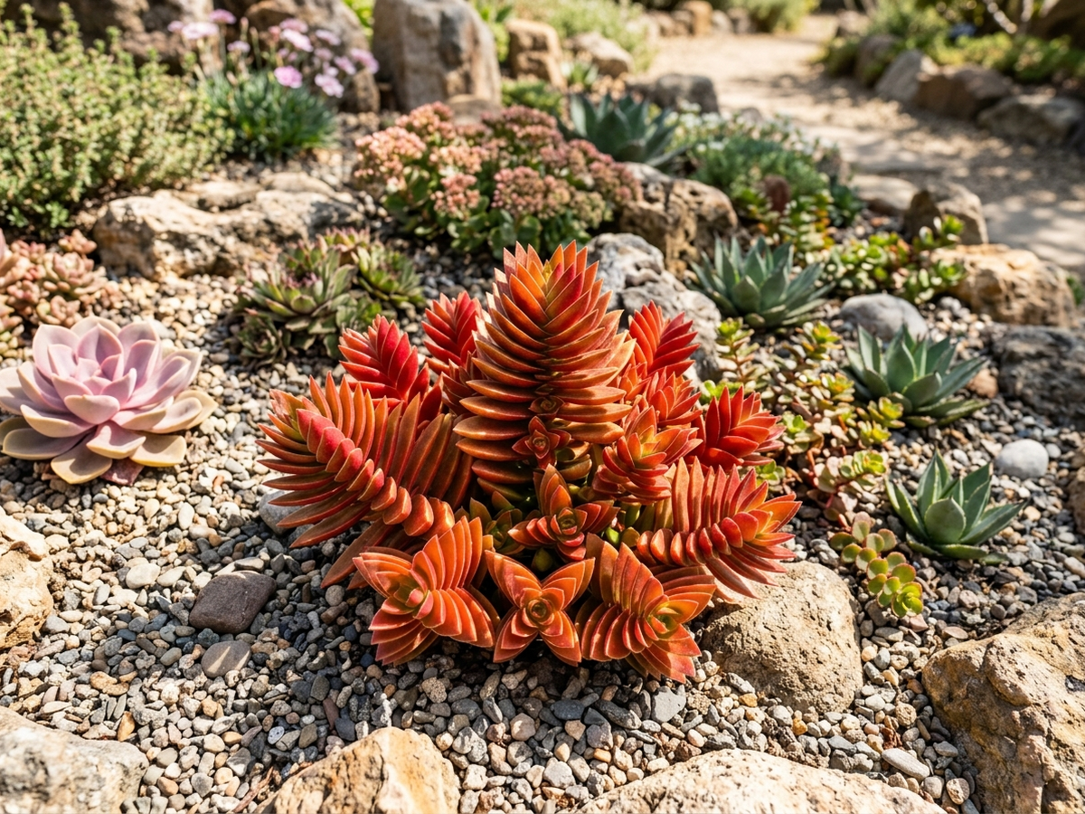 Crassula capitella im Garten