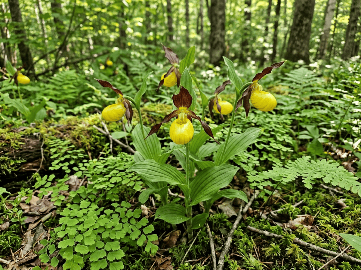 Gelber Frauenschuh im Garten