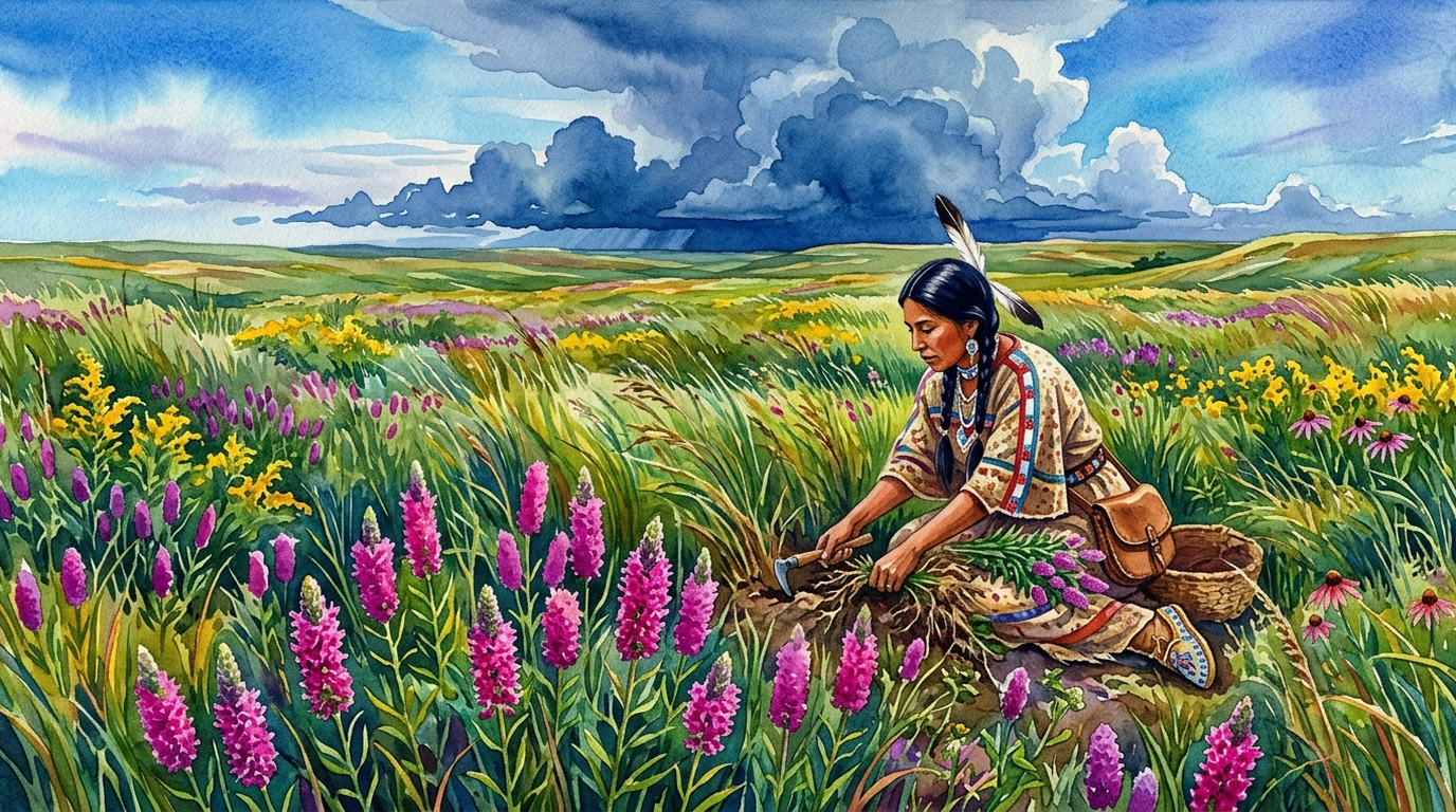 Illustrated historical scene for Purple Prairie Clover