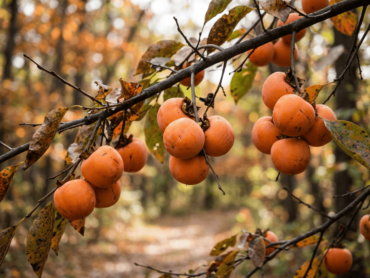 American Persimmon — close-up of leaves and flowers