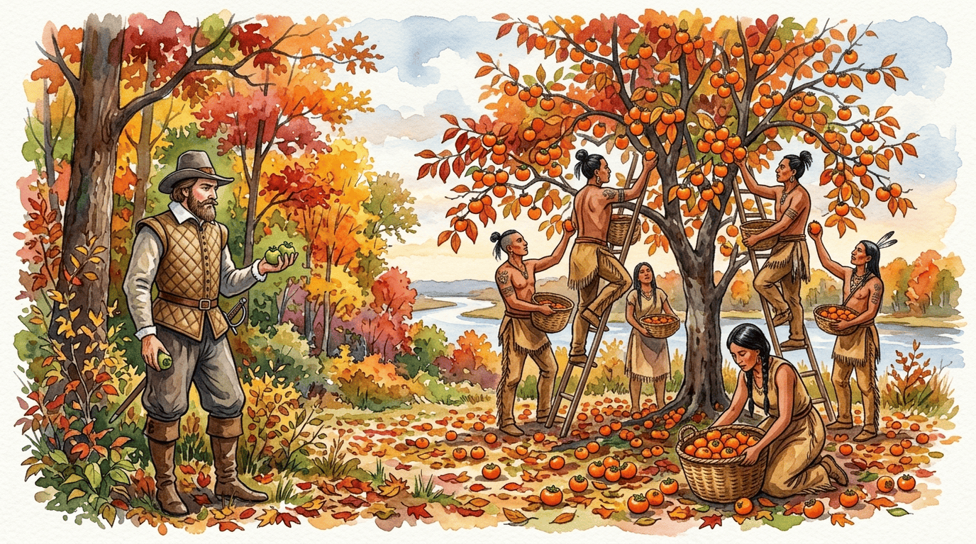 Illustrated historical scene for American Persimmon