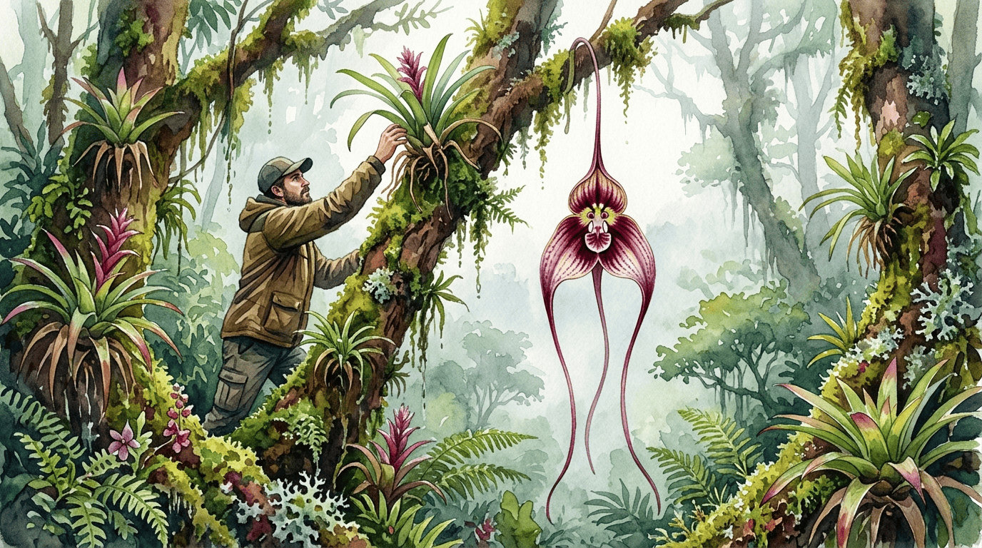Illustrierte historische Szene zu Glückliche Drachen-Orchidee
