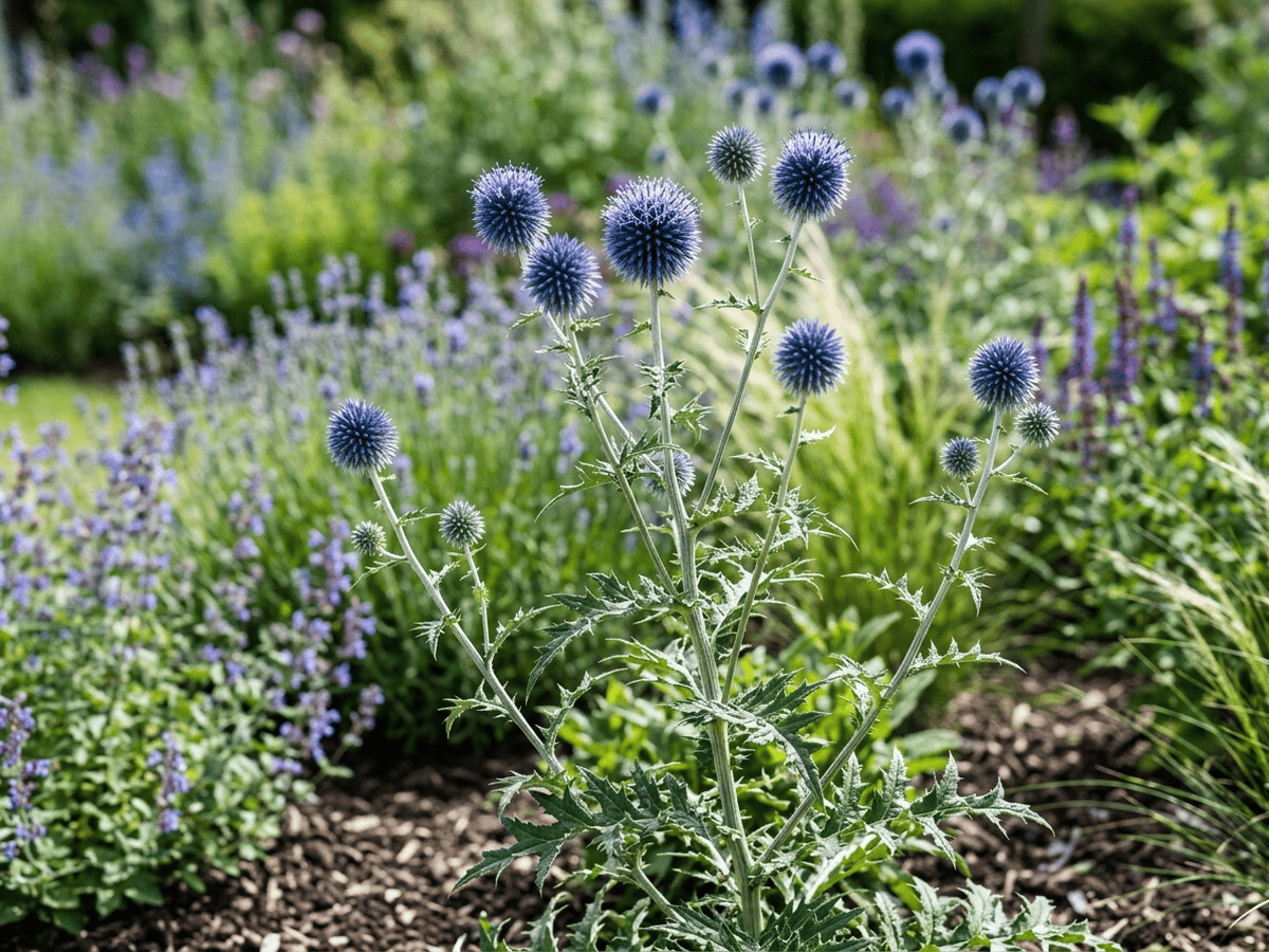 Cardo yesquero (Echinops ritro), planta completa