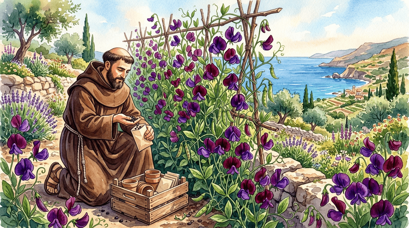 Illustrated historical scene for Sweet Pea