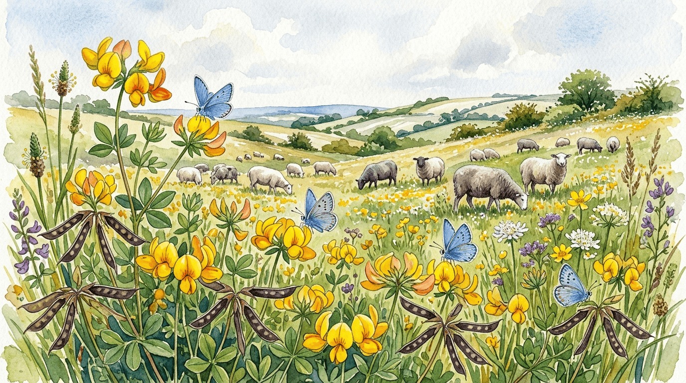 Illustrated historical scene for Bird's-Foot Trefoil