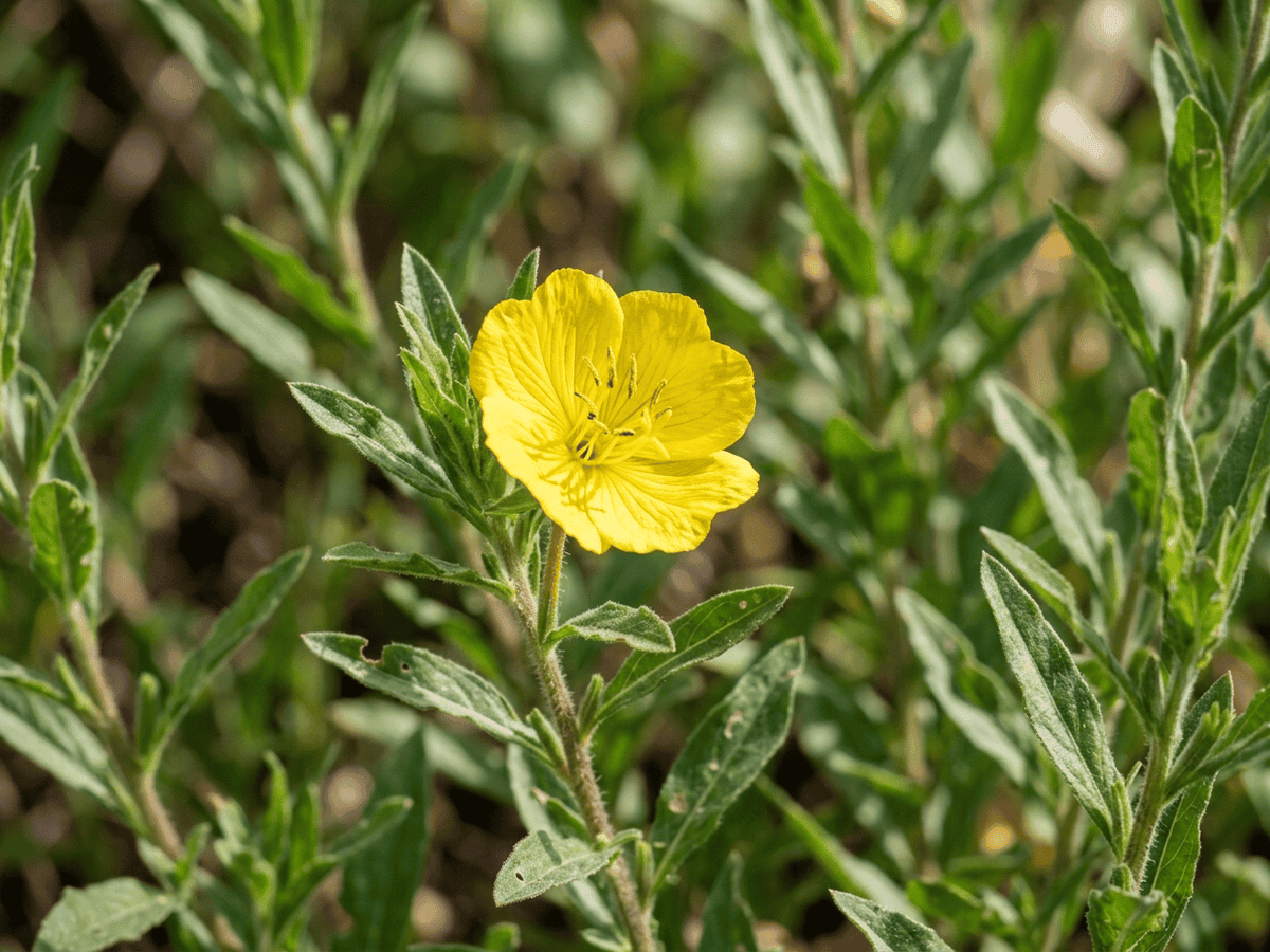 Onagra de Hartweg — primer plano de hojas y flores