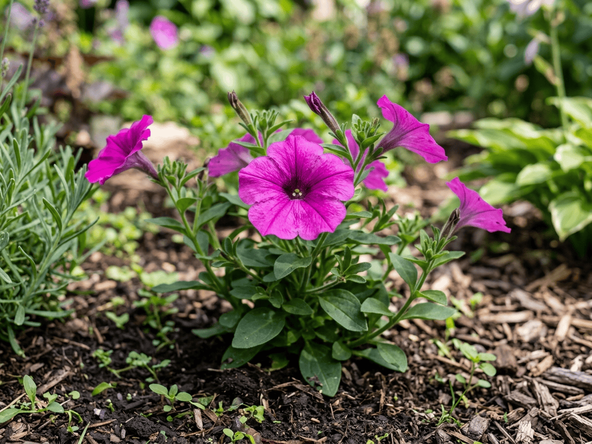 Petunia híbrida (Petunia spp.), planta completa