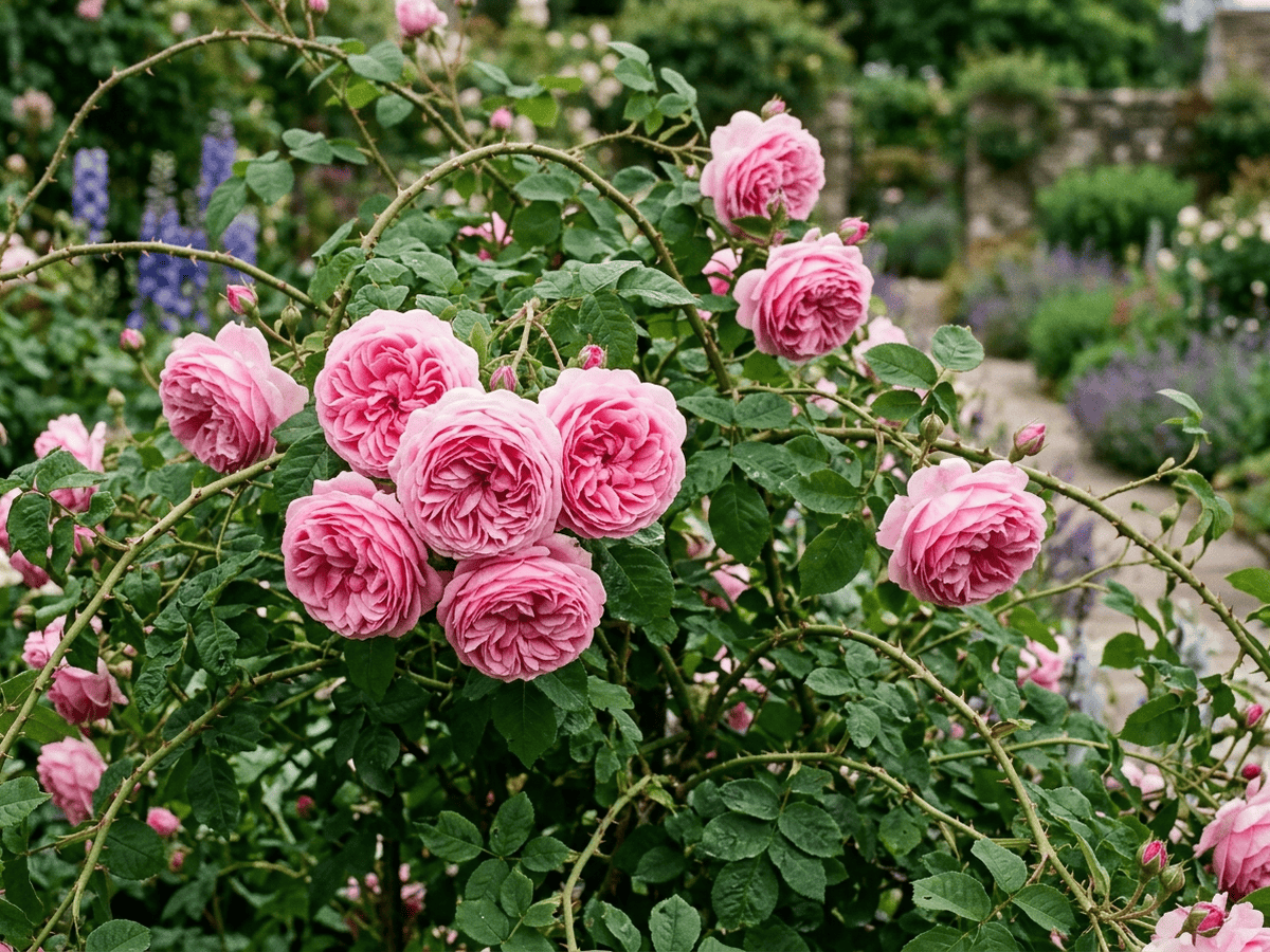 Zentifolie (Rosa × centifolia), ganze Pflanze