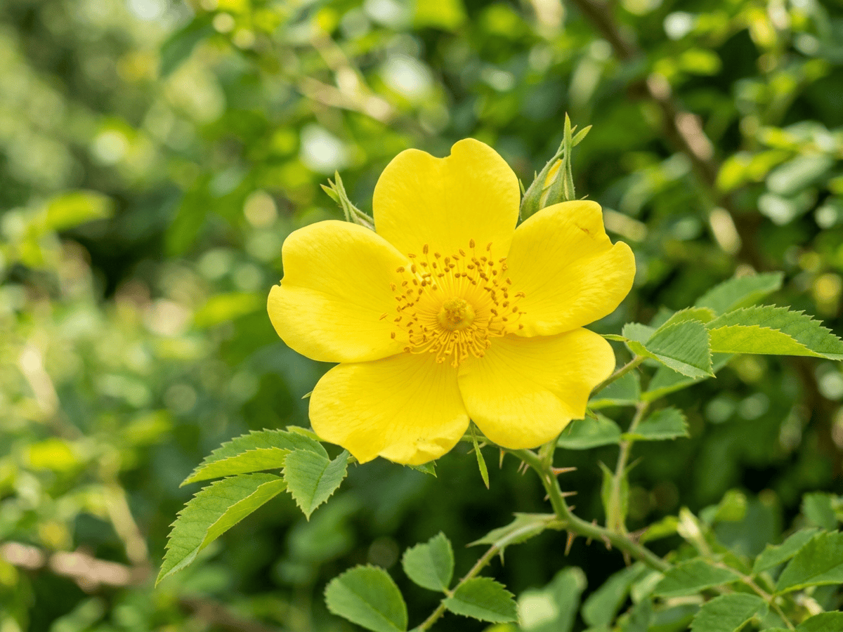 Austrian Briar — close-up of leaves and flowers