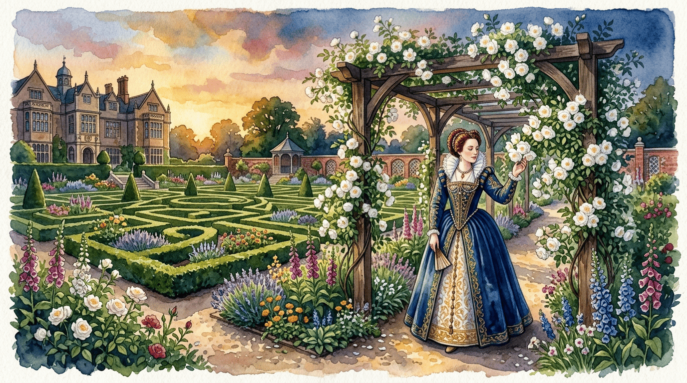Illustrierte historische Szene zu Moschus-Rose