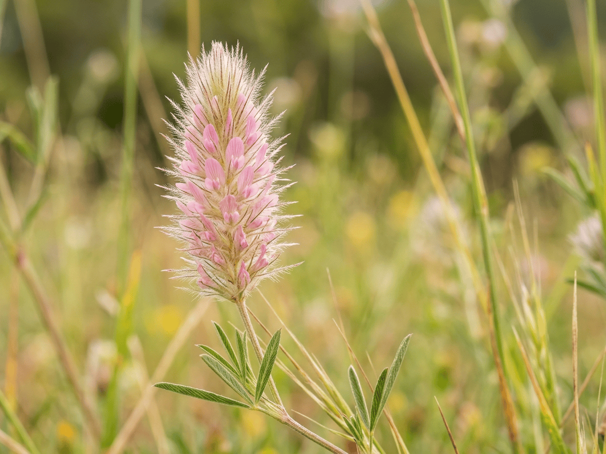 Trevo-de-folhas-estreitas — close de folhas e flores