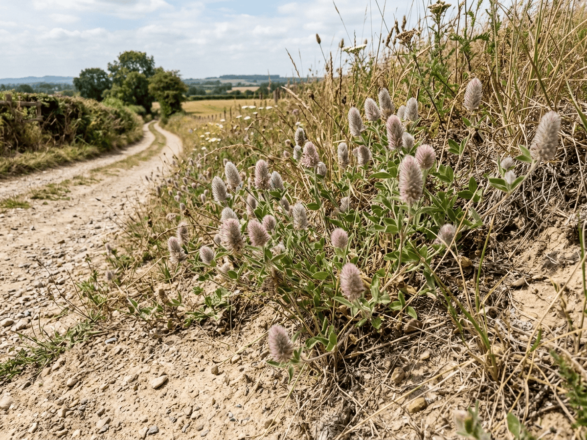 Trébol pie de liebre en un jardín