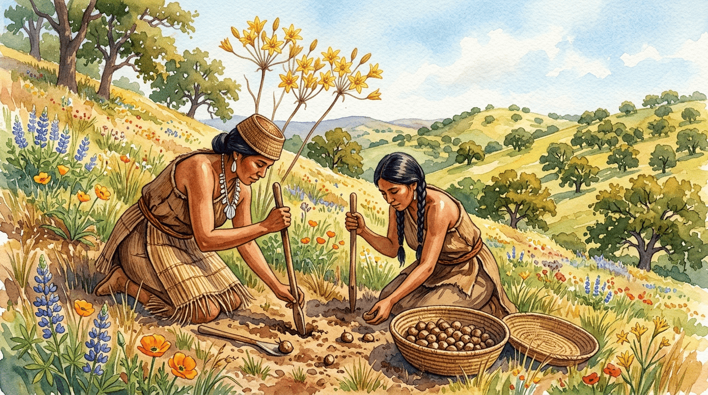 Escena histórica ilustrada de Triteleia Amarilla