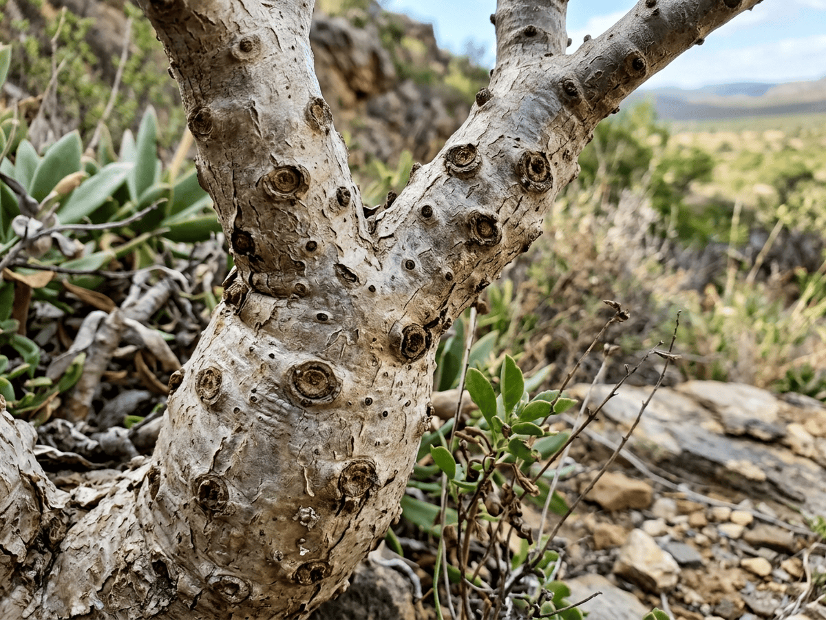 Arbre au beurre — gros plan sur feuilles et fleurs