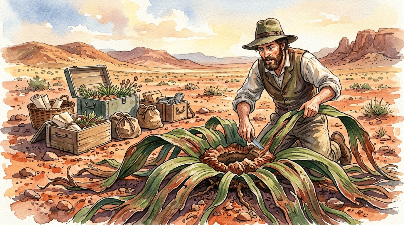 Illustrated historical scene for Welwitschia