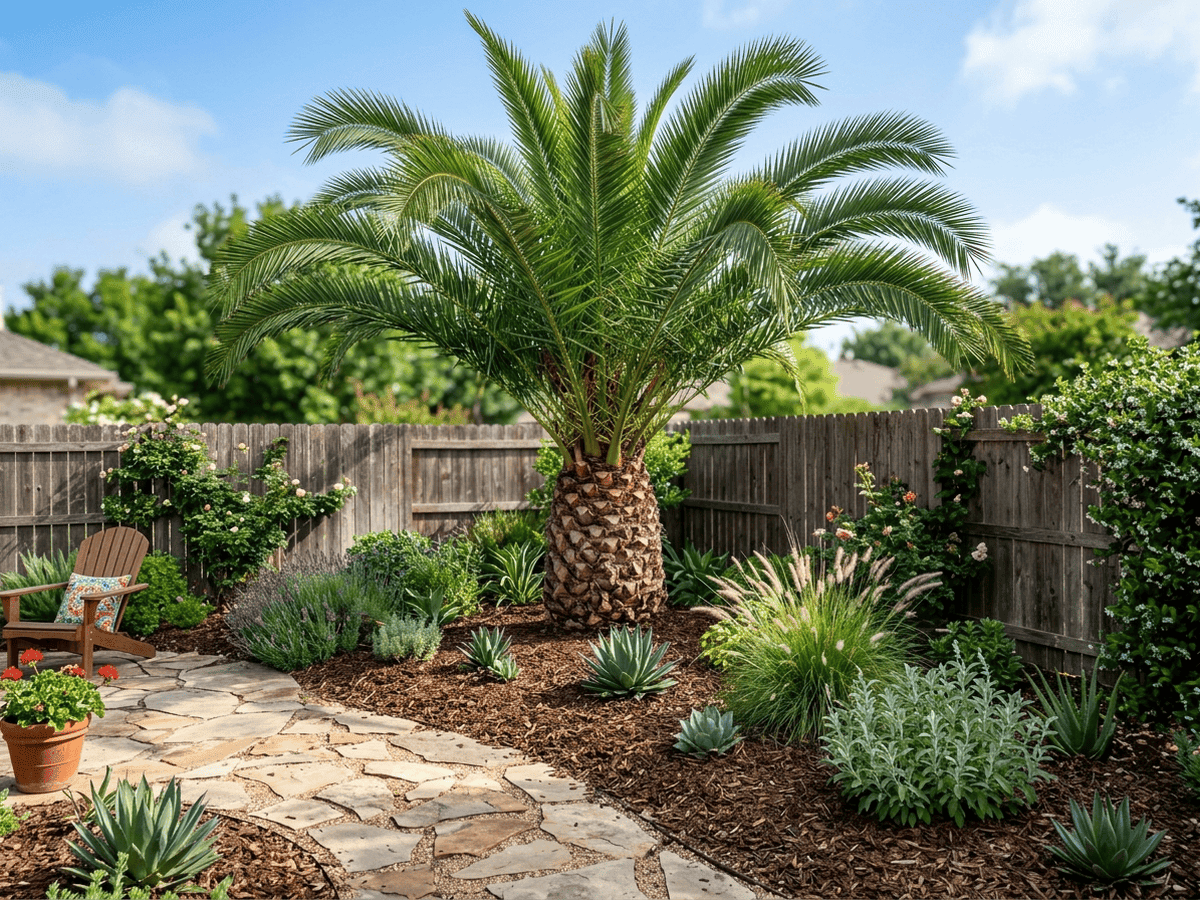 Canary Island Date Palm in a garden setting