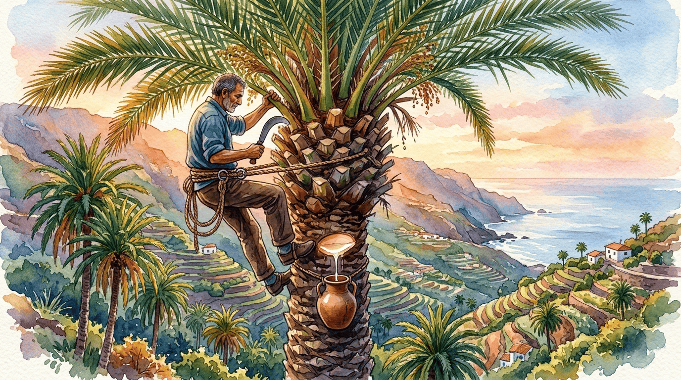 Illustrated historical scene for Canary Island Date Palm