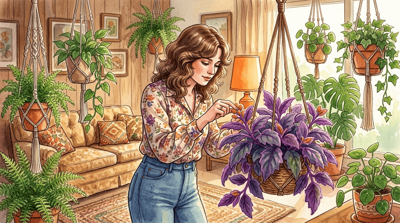 Illustrated historical scene for Purple Velvet Plant