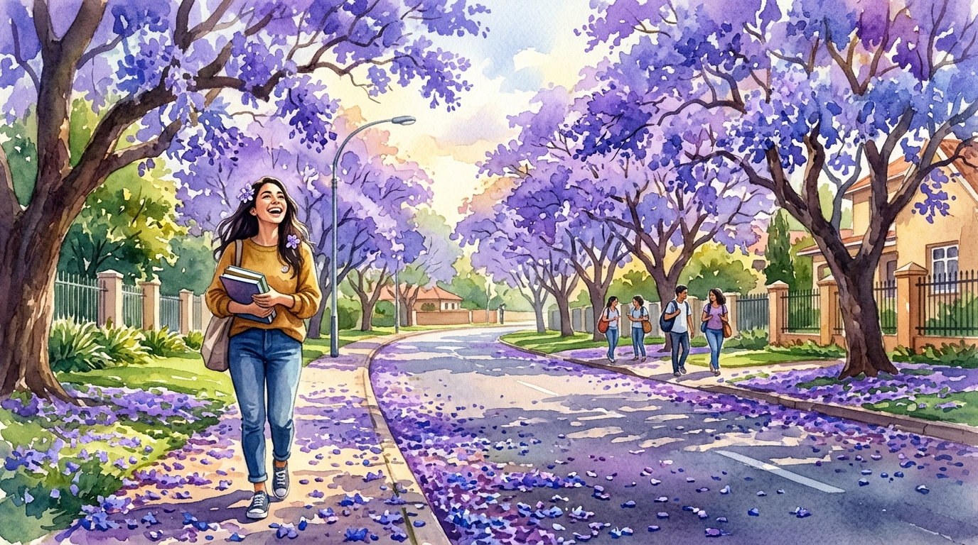 Illustrated historical scene for Purple Jacaranda