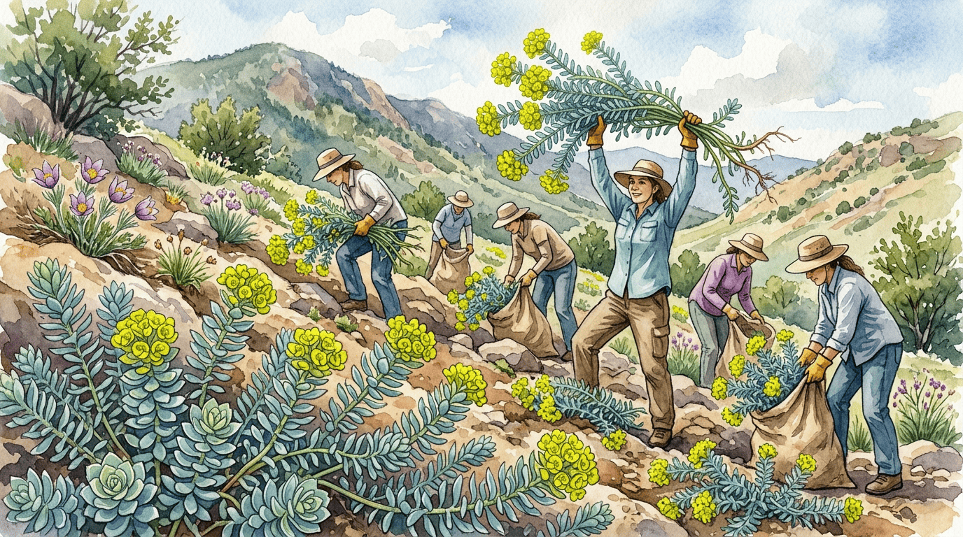Escena histórica ilustrada de Euforbia mirsinites