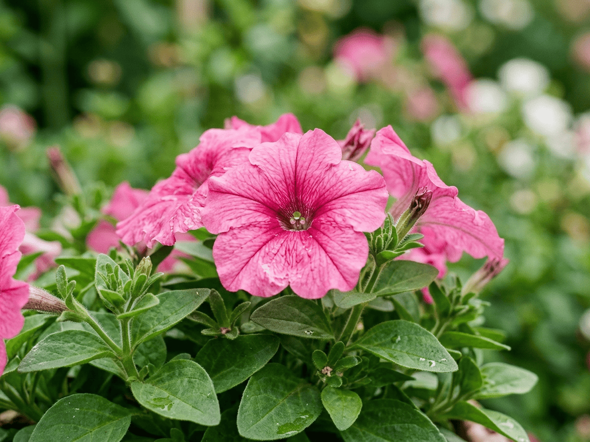 Petunia — primo piano di foglie e fiori