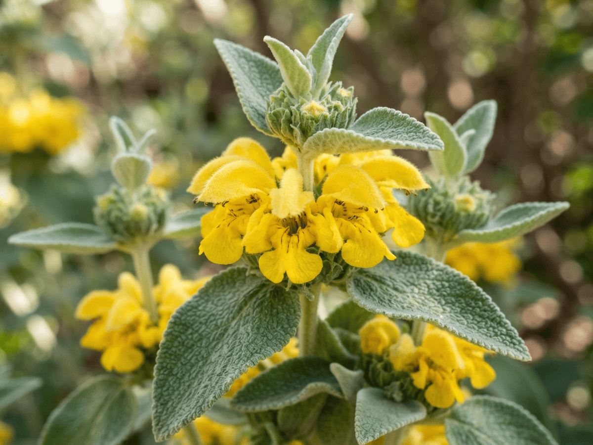 Salvia de Jerusalén — primer plano de hojas y flores