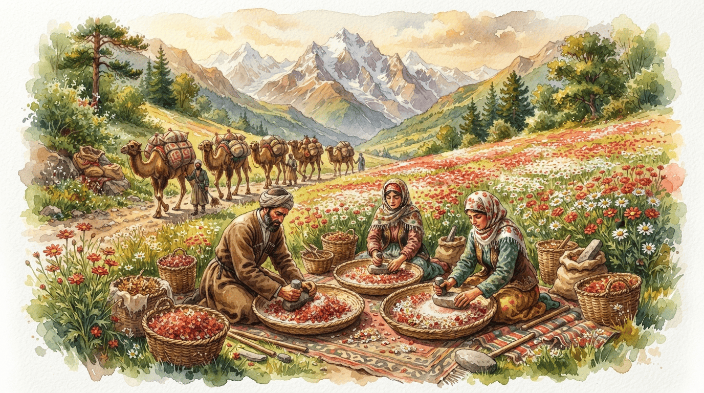 Scène historique illustrée pour Pyrèthre rose