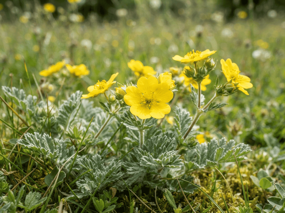 Silverweed — close-up of leaves and flowers