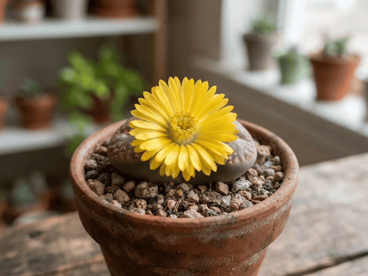 Caillou Vivant — gros plan sur feuilles et fleurs